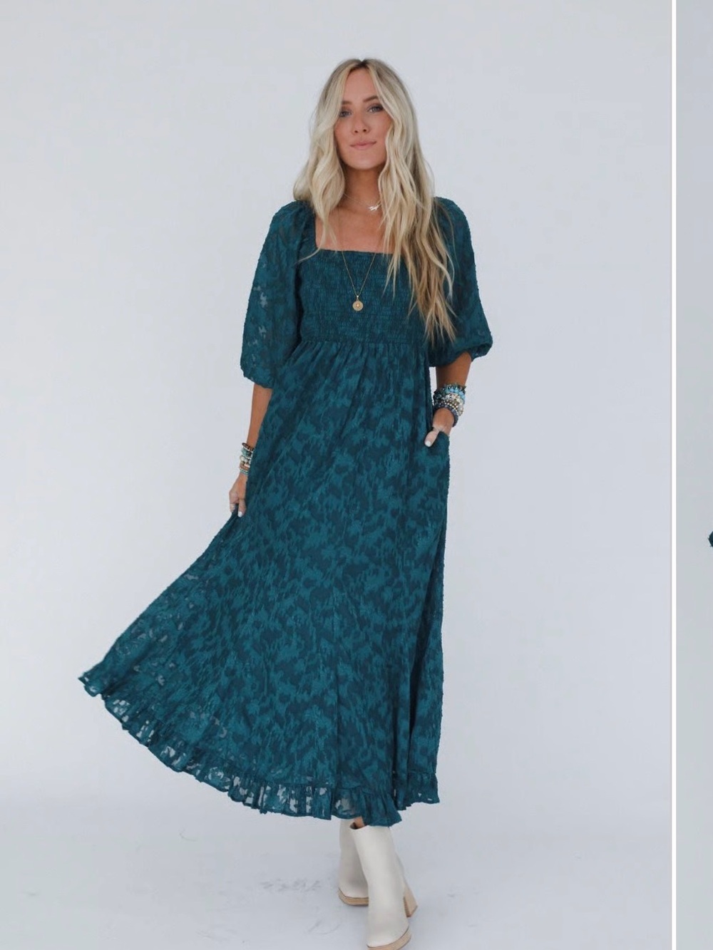 Capistrano Green Maxi Dress with Smocked Bodice